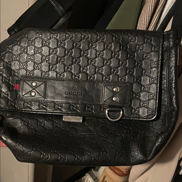 Gucci Embossed Black Leather Messenger Bag